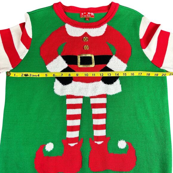 To Be Jolly Holiday Pullover Women Size Large Red Green White Elf Ugly Sweater - Picture 12 of 13